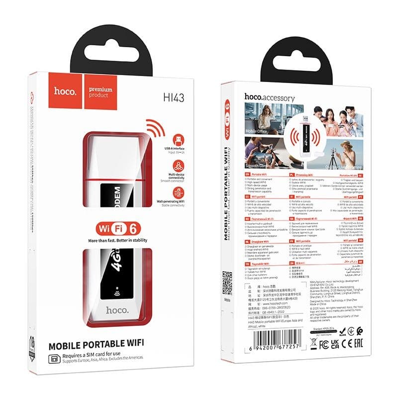 hoco HI43 Mobile Portable WiFi 6 4G LTE USB Router White