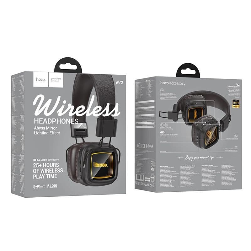 hoco W72 Wireless Headphones Abyss Mirror Lighting Effect Brown