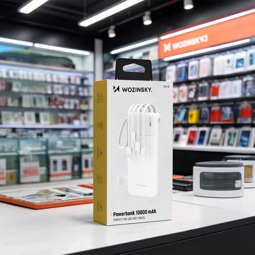 Wozinsky W11-W Powerbank 10000mAh 10W with Built-in Cables and Flashlight White