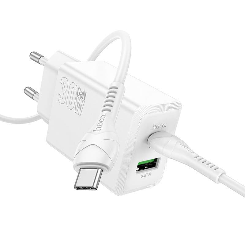 hoco N71 Nuevo PD30W + QC3.0 Dual Port Fast Charger Set (C to C, EU) White