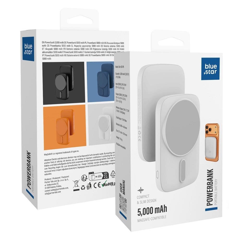 Blue Star Slim DG-P8 MagSafe-Compatible Power Bank 5000mAh White