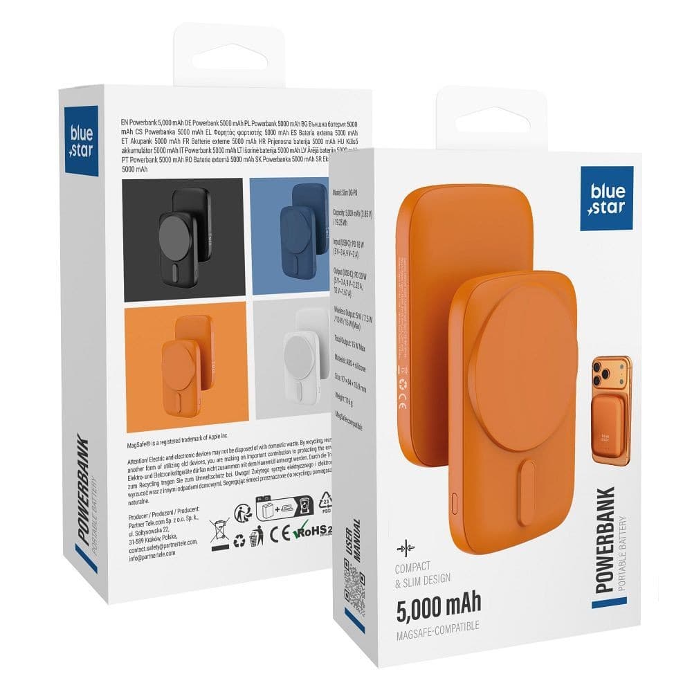 Blue Star Slim DG-P8 MagSafe-Compatible Power Bank 5000mAh Orange