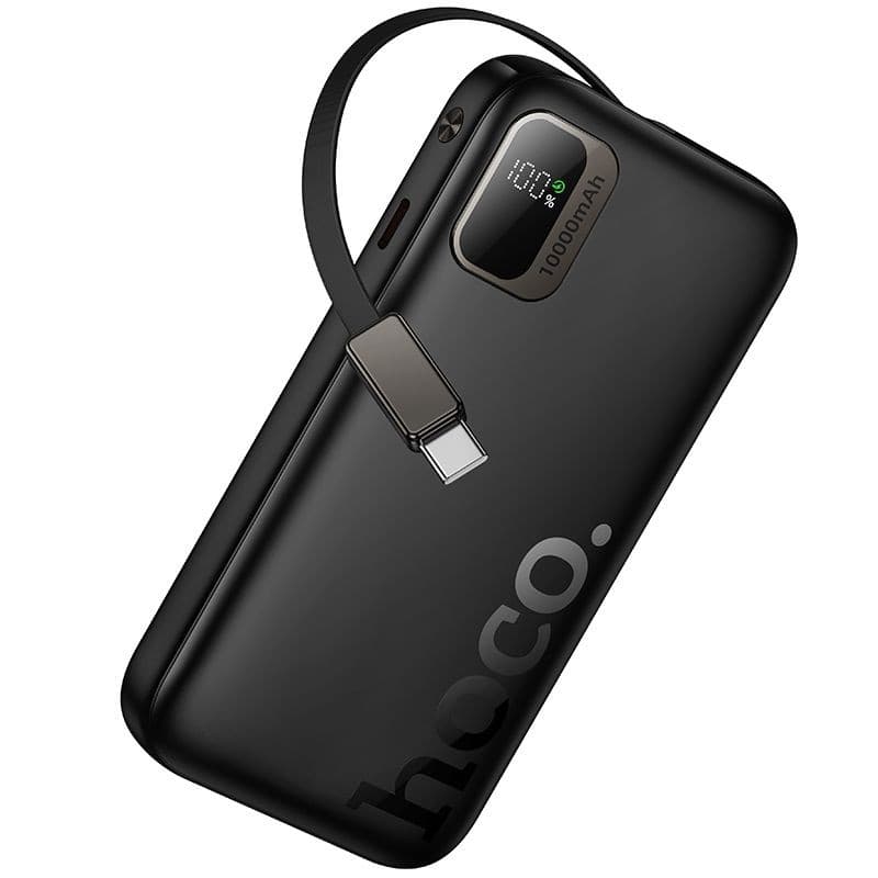 hoco Q51 Portable Power Bank 10000mAh with Built-in Retractable Cable Black