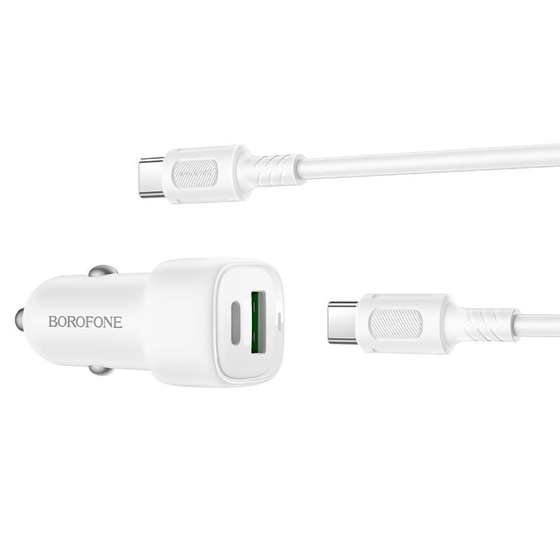Borofone BZ34B 38W Dual Port Car Charger Set with USB-C to Lightning Cable White