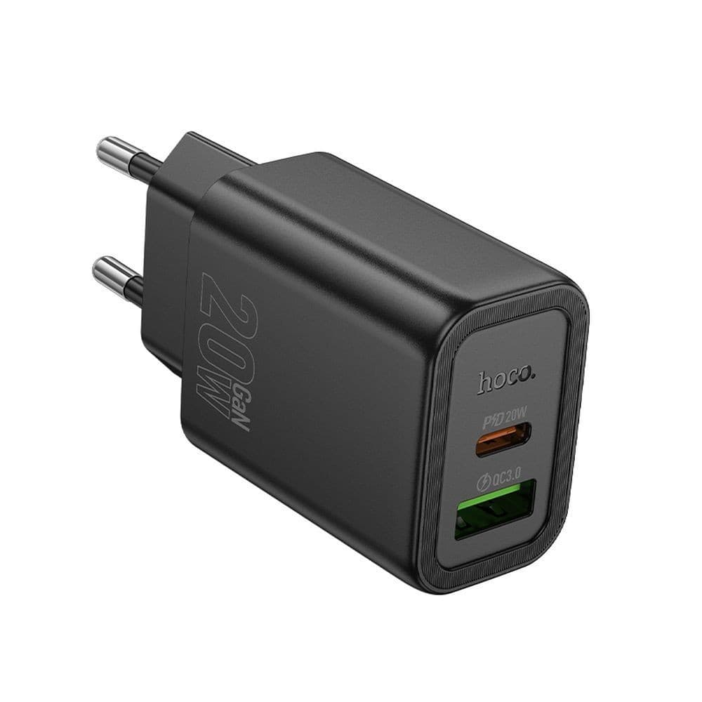 hoco N61 Gentle PD20W + QC3.0 Dual Port Fast Charger (EU) Black