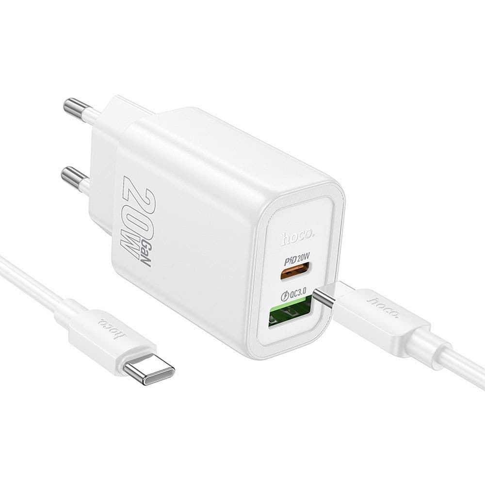hoco N61 Gentle PD20W + QC3.0 Dual Port Fast Charger Set (C to C, EU) White