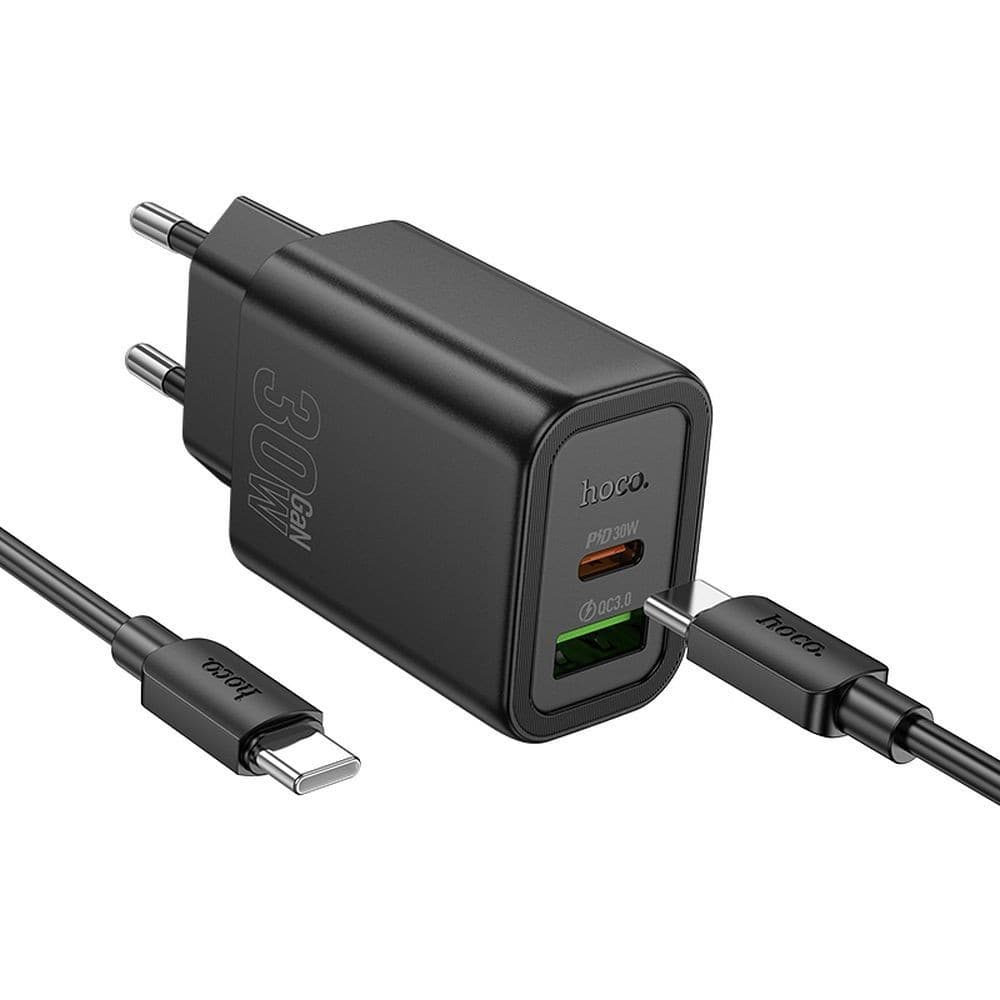 hoco N63 Gentle PD30W + QC3.0 Dual Port Fast Charger Set (C to C, EU) Black