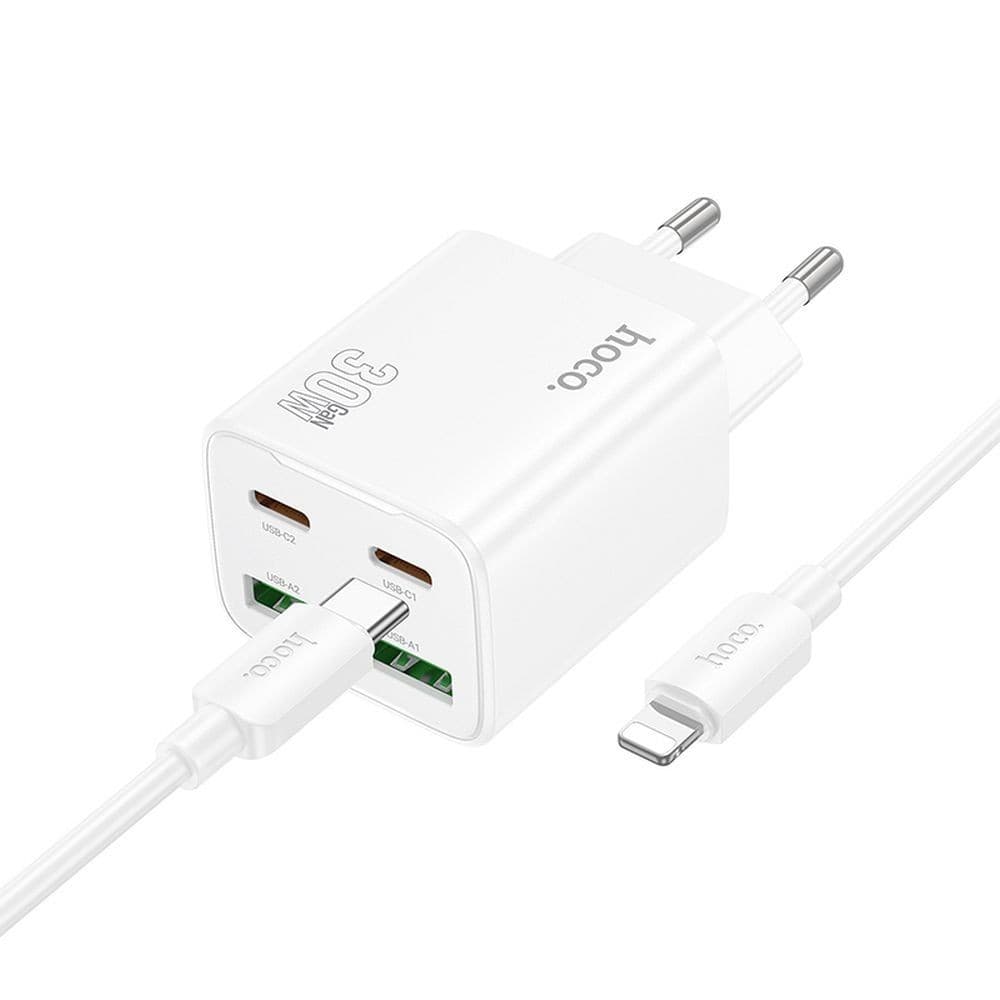 hoco N56 Fundador Four Port PD30W + QC3.0 Fast Charger Set (C to Lightning, EU) White