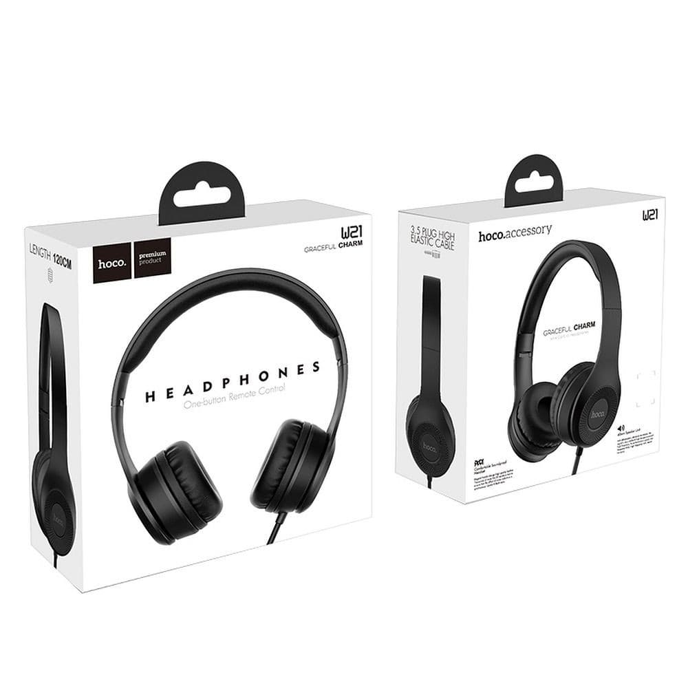 hoco W21 Graceful Charm Wired On-Ear Headphones with Remote Black