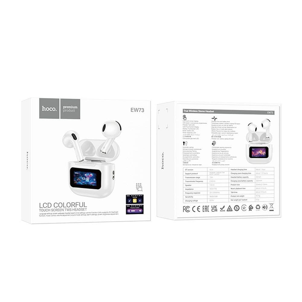 hoco EW73 LCD Colorful Touch Screen TWS Headset White