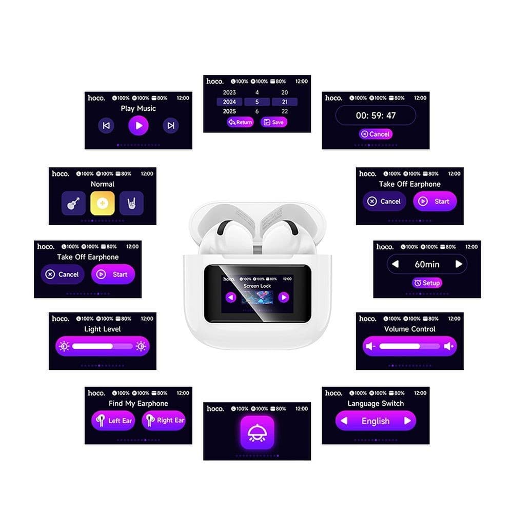 hoco EW73 LCD Colorful Touch Screen TWS Headset White