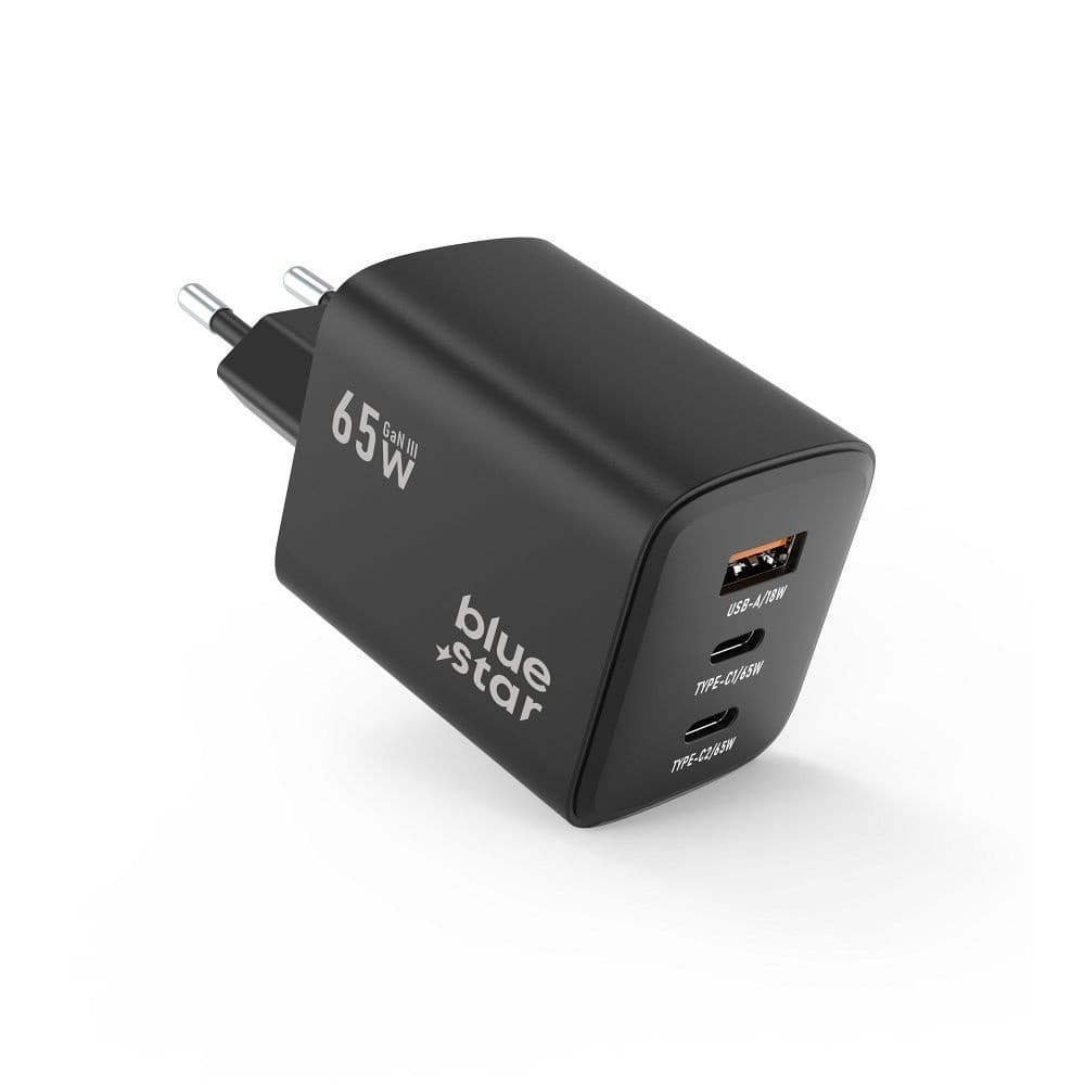 Blue Star VT-43 GaN 65W Wall Charger 2x USB-C + USB-A Black