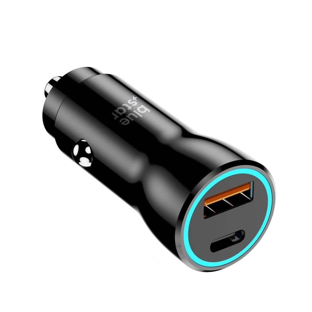 Blue Star Car Charger 25W with Two Charging Ports USB-C + USB-A Black