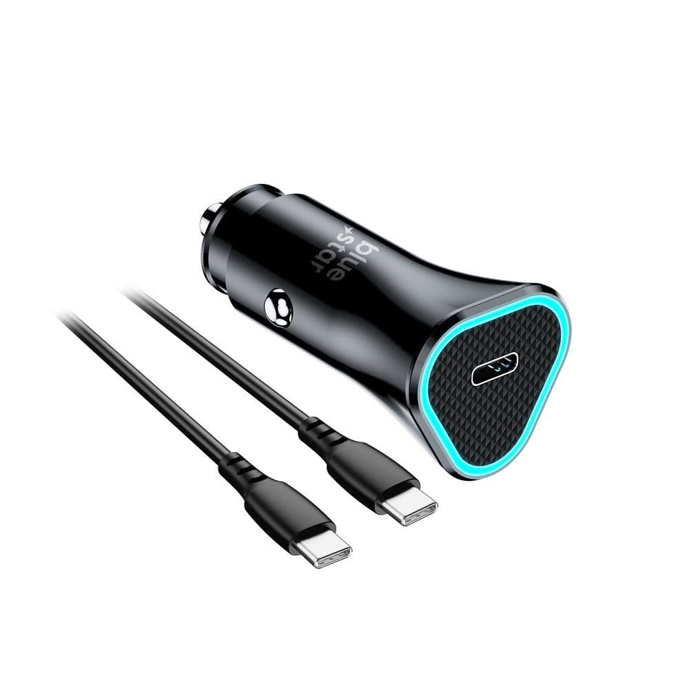 Blue Star Car Charger 20W USB-C with Detachable USB-C Cable Black
