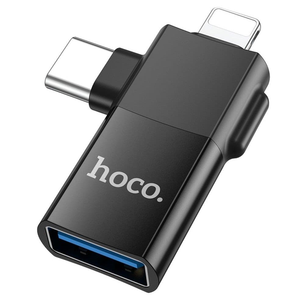 hoco UA17 2-in-1 Lightning and USB-C Male to USB Female OTG Adapter Black