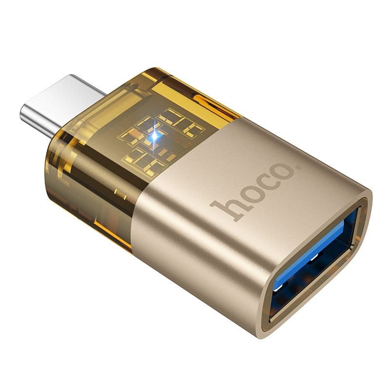 hoco UA36B USB-C Male to USB-A Female OTG Transparent Adapter Gold