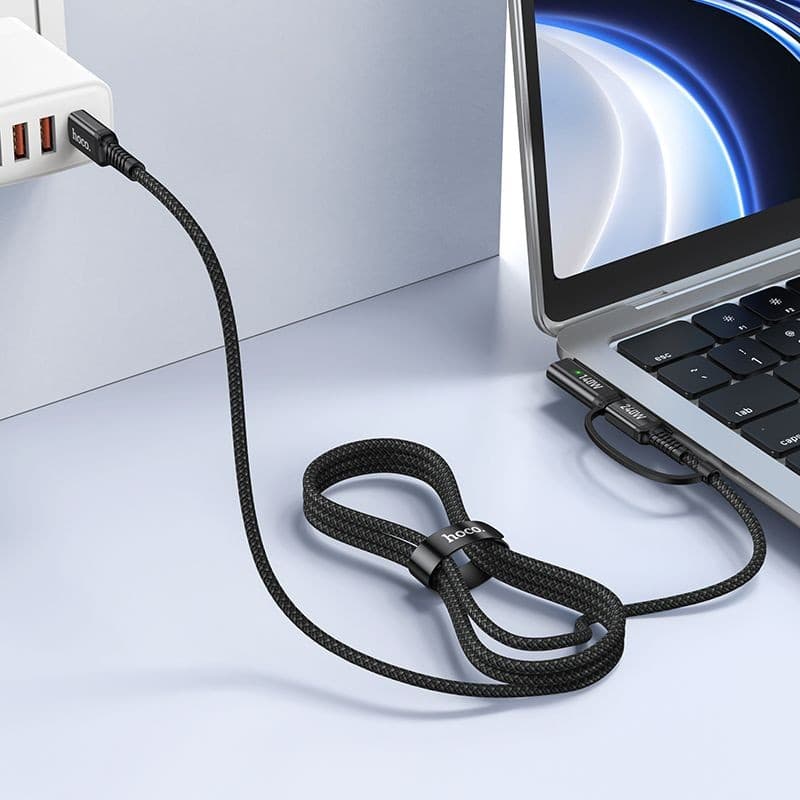 hoco U142 2-in-1 USB-C to MagSafe 3 / USB-C Charging Data Cable Black
