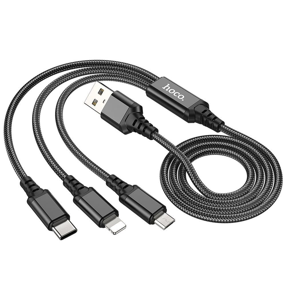 hoco X76 Super 3-in-1 Charging Cable Lightning + USB-C + Micro Black
