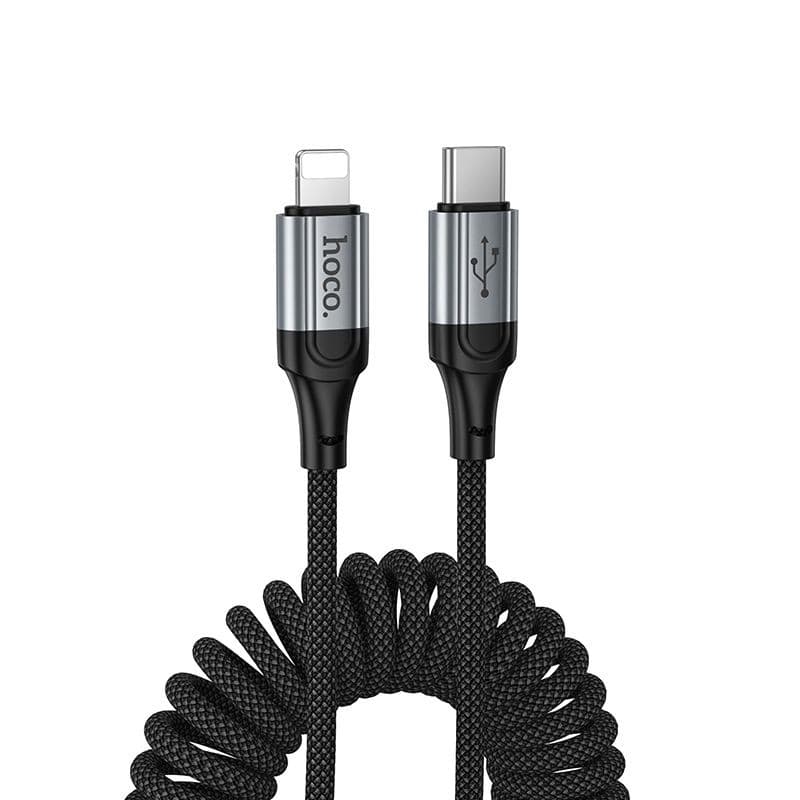 hoco X121 Nuevo PD27W USB-C to Lightning Spring Charging Data Cable Black