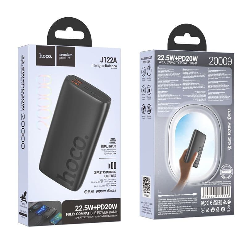 hoco J122A Intelligent Balance 22.5W + PD20W 20000mAh Power Bank Black