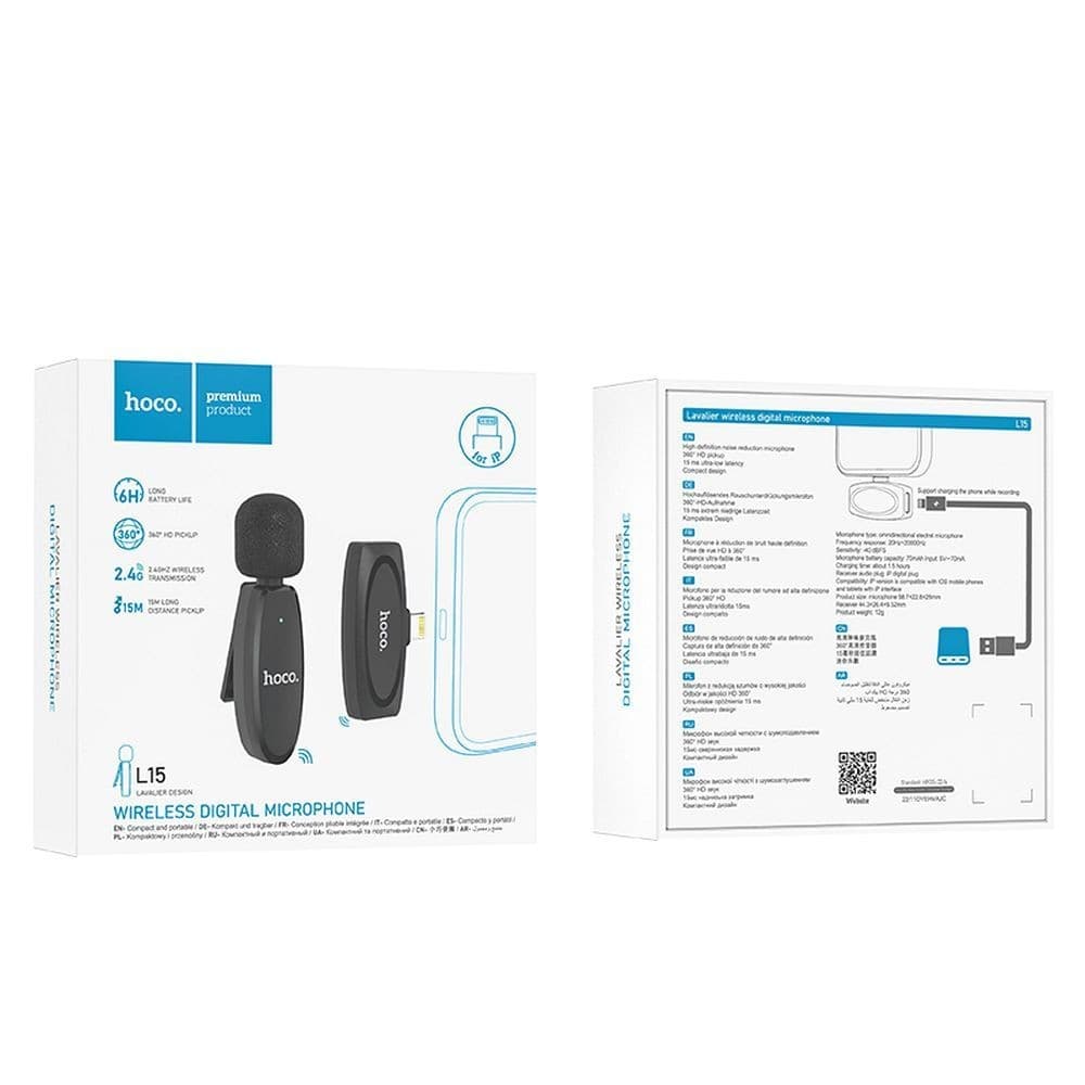 hoco L15 Lavalier Single Wireless Microphone for iPhone Lightning