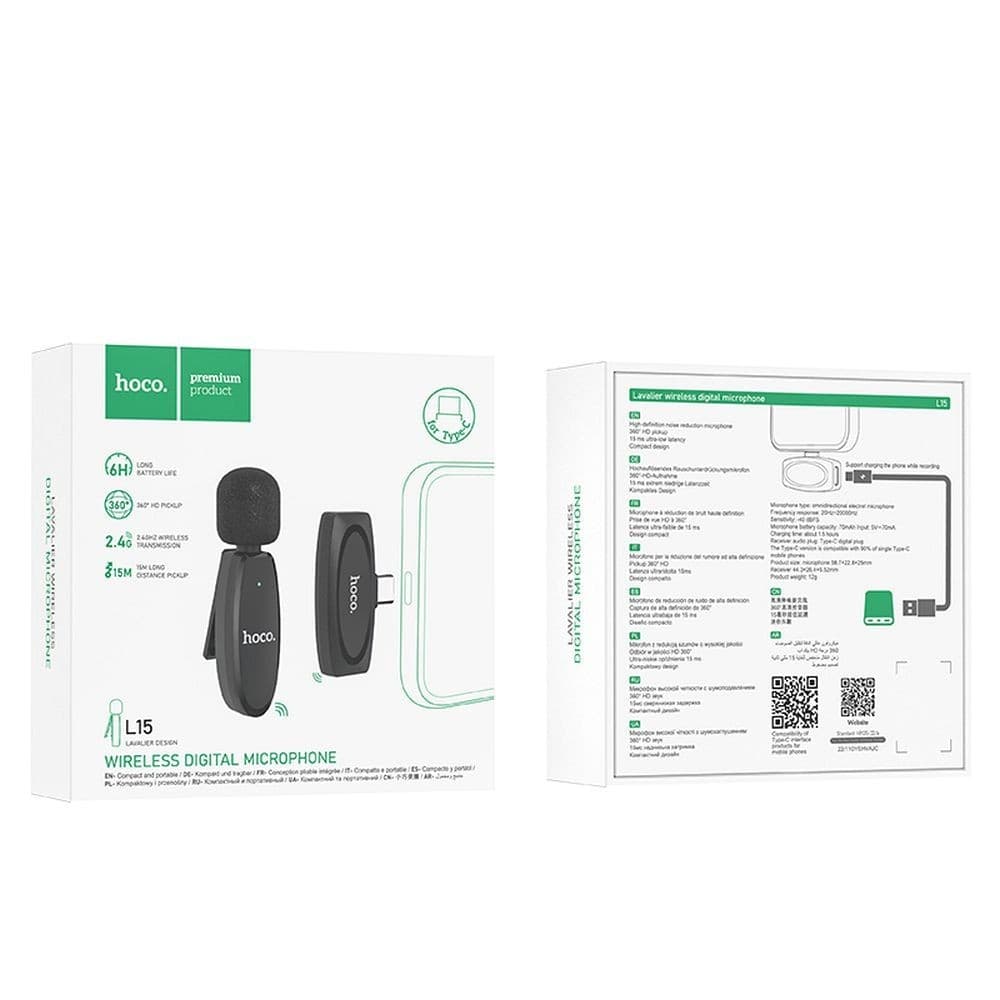 hoco L15 Lavalier Single Wireless Digital Microphone for Type-C