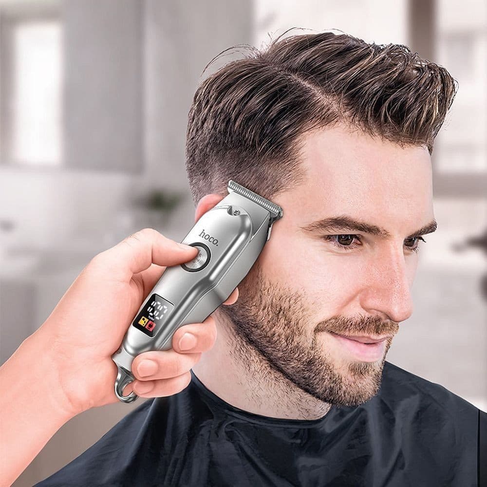 hoco All-Metal Professional Cordless Hair Clipper with LED Display Silver
