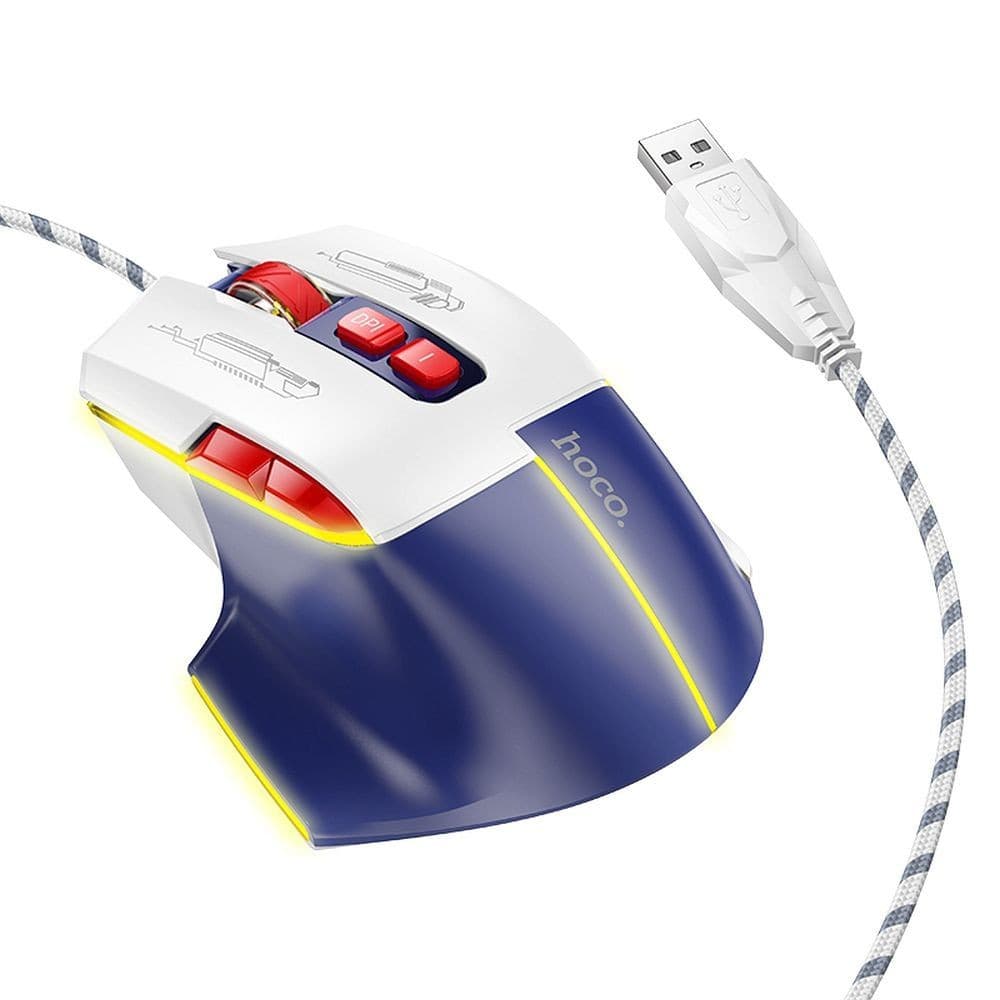 hoco GM31 Overlord Luminous Gaming Wired Mouse White Blue
