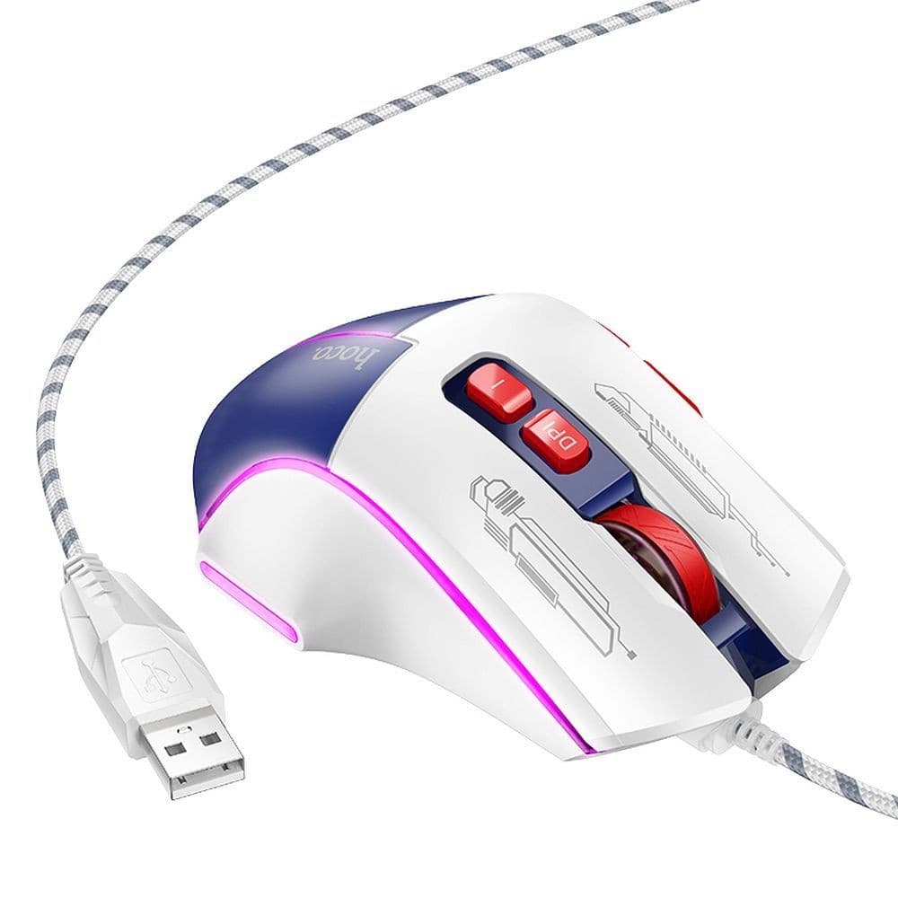 hoco GM31 Overlord Luminous Gaming Wired Mouse White Blue
