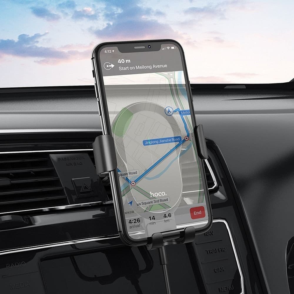 hoco CA105 Guide Three-Axis Linkage Wireless Charging Car Holder Black
