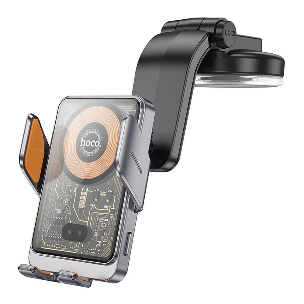 hoco HW8 Transparent Discovery Edition 15W Automatic Clamping Wireless Charging Car Holder Metal Grey