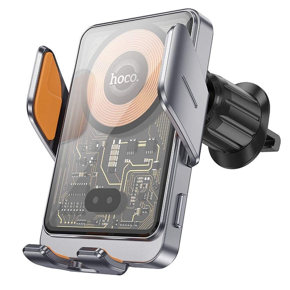 hoco HW7 Transparent Discovery Edition 15W Wireless Charging Car Holder (Air Outlet) Metal Grey