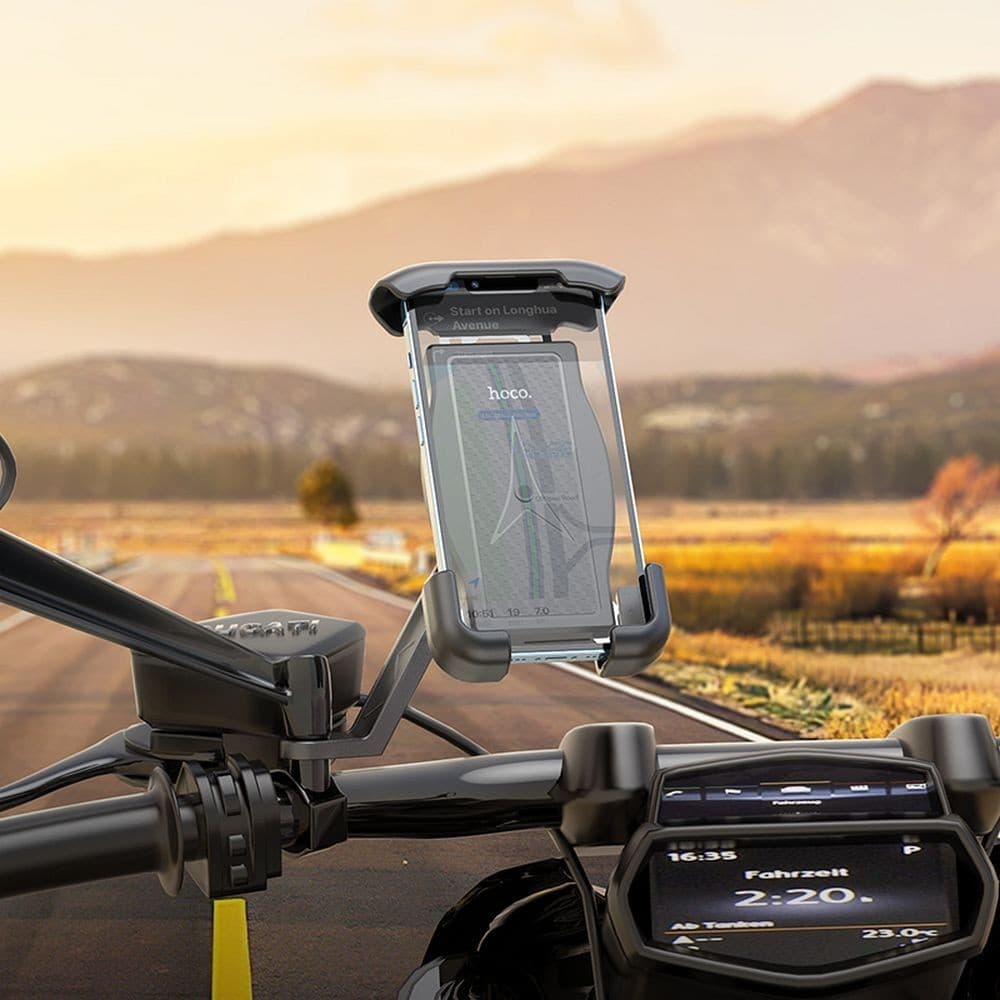 hoco CA119 Follow Motorcycle Rearview Mirror Phone Holder Black
