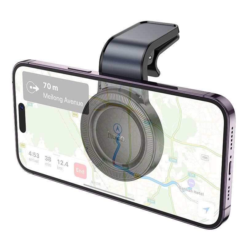 hoco H59 Show Ring Full Ring N52 Magnetic L-Type Air Outlet Car Holder Black Metal Grey