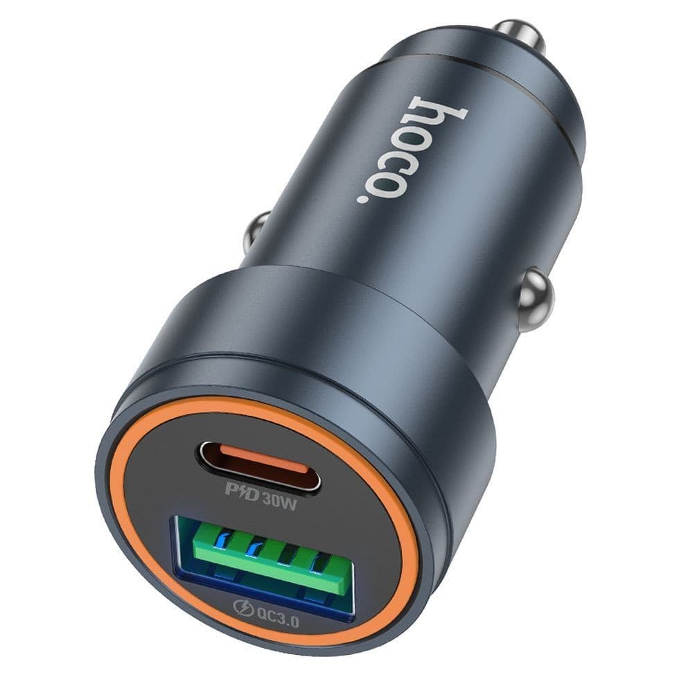 hoco Z57A Glorious PD30W and QC3.0 Dual Port Aluminium Alloy Mini Car Charger Metal Grey