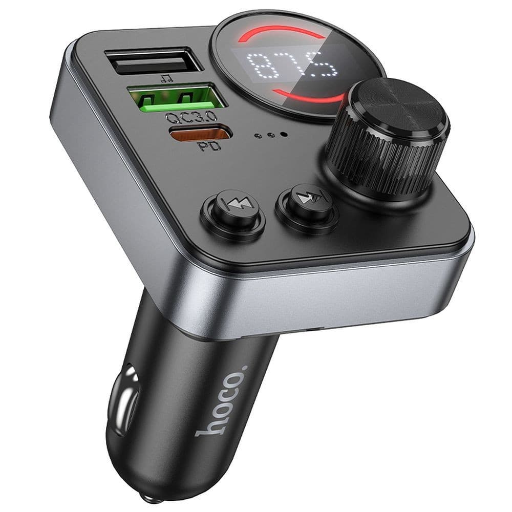 hoco E86 Kingria 48W Dual Port PD30W and QC3.0 In-Car Wireless Bluetooth FM Transmitter Black