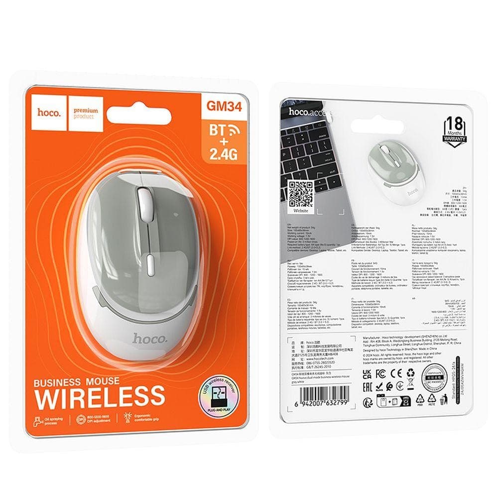 hoco GM34 Nuevo Dual Mode Business Wireless Mouse Gray White