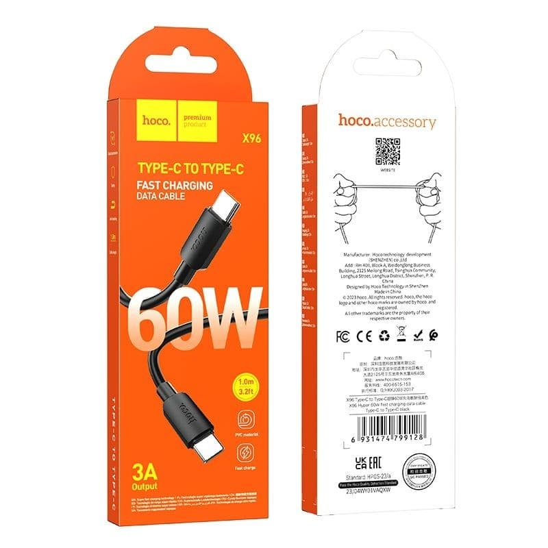 hoco X96 Hyper 60W Type-C to Type-C Fast Charging Data Cable 1 m Black