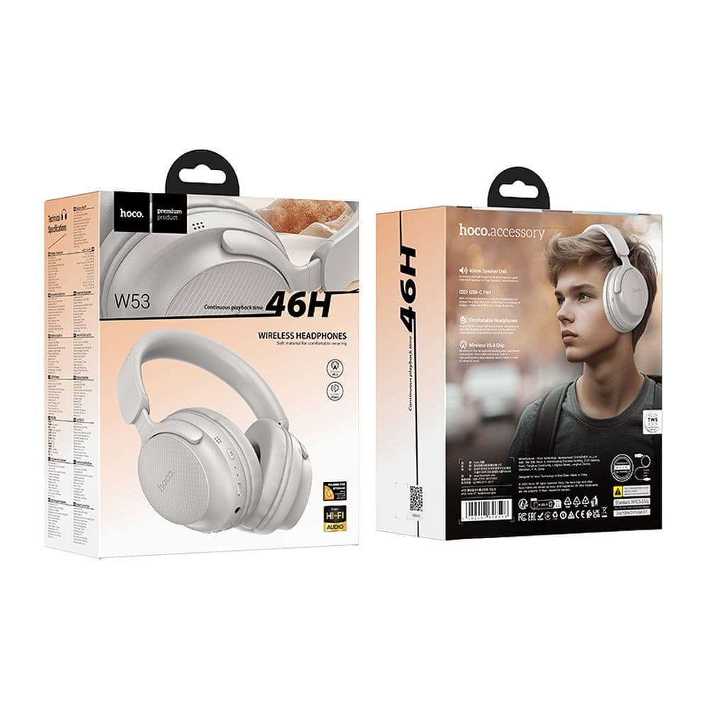 hoco W53 Wireless Bluetooth Over-Ear Headphones Grey