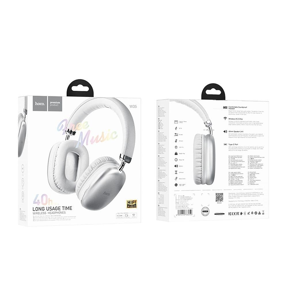 hoco W35 Free Music Wireless Bluetooth Over-Ear Headphones Silver