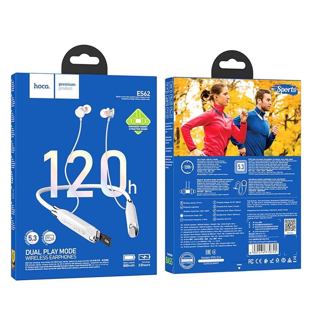 hoco ES62 Dual Play Mode Wireless Neckband Earphones White