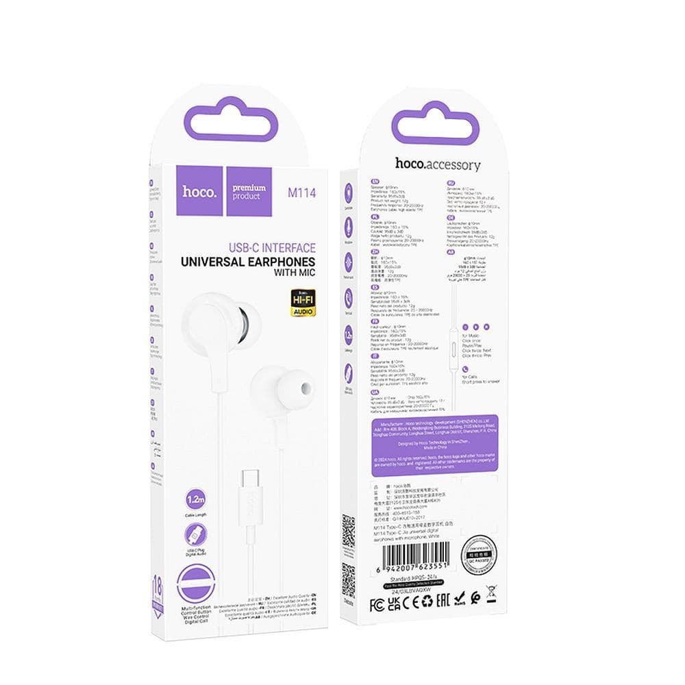hoco M114 USB-C Universal Earphones with Mic White