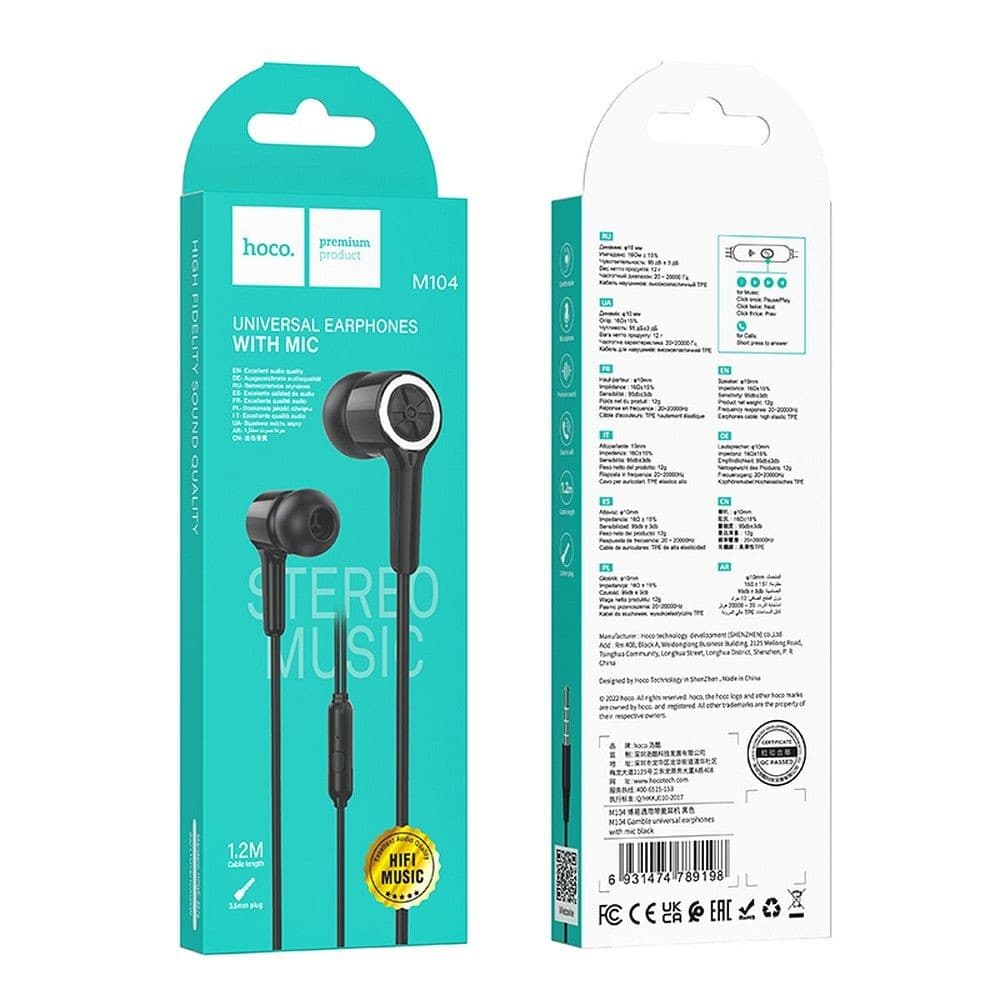 hoco M104 Gamble Universal Earphones with Mic Black