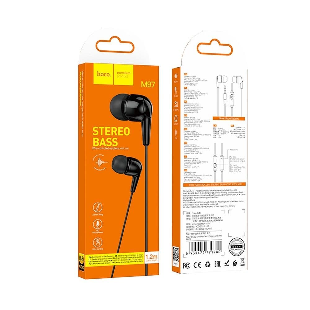 hoco M97 Enjoy Universal Earphones with Mic Black