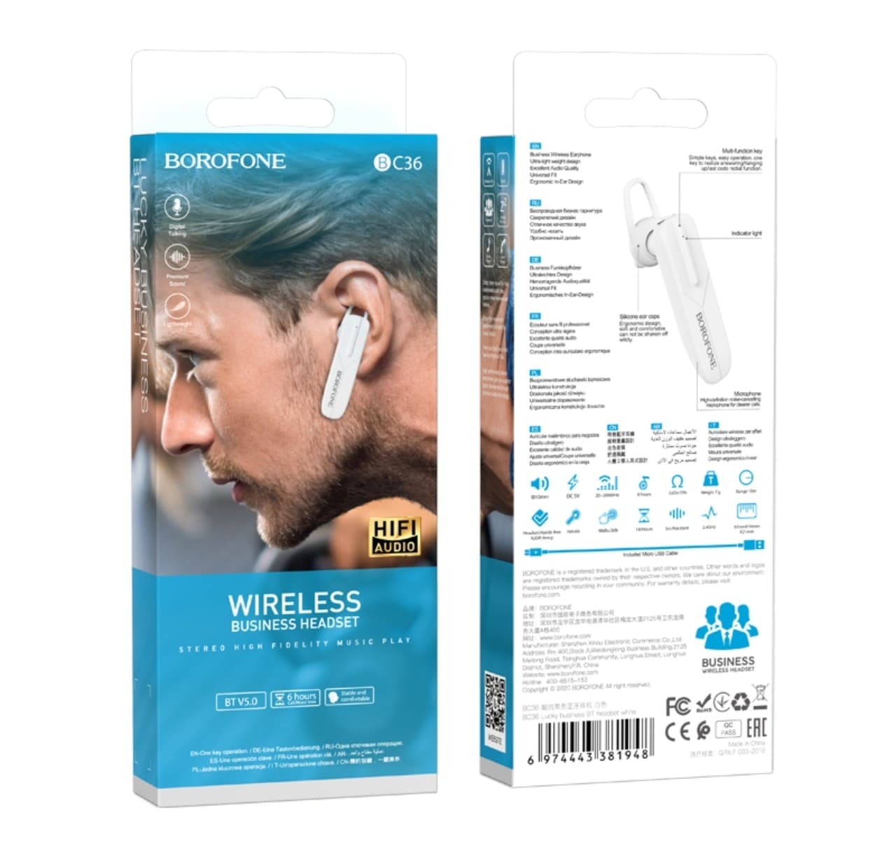 Borofone BC36 Lucky Business Bluetooth Headset White