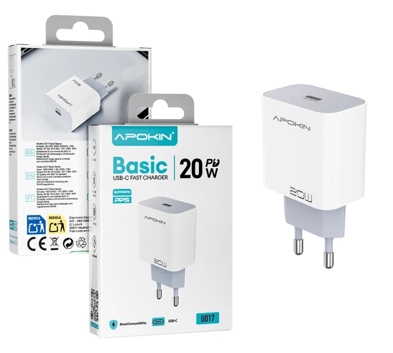 Apokin U017 Basic 20W PD USB-C Fast Charger White