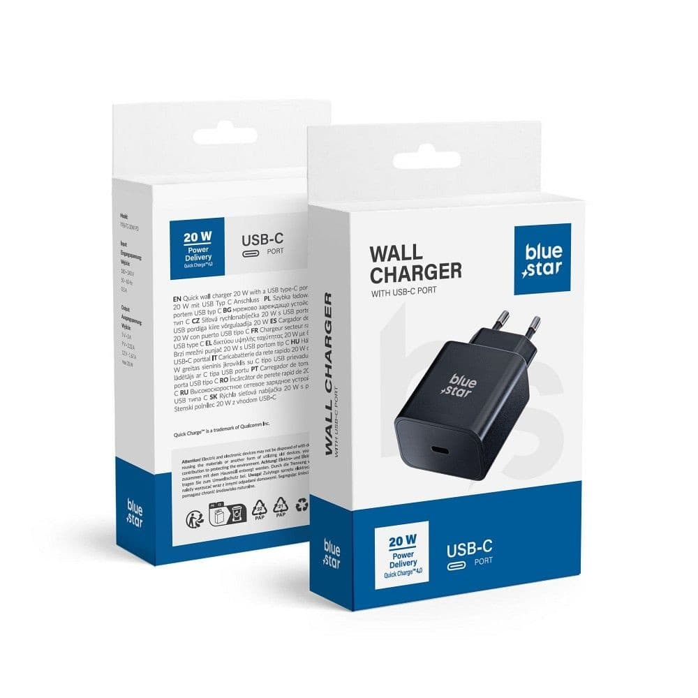 Blue Star 20W Wall Charger with USB-C Port Black