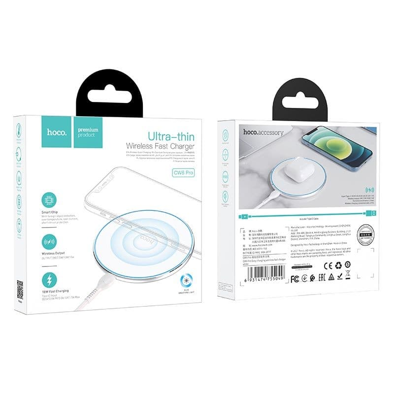 hoco CW6 Pro Easy Ultra-Thin Wireless Fast Charger White