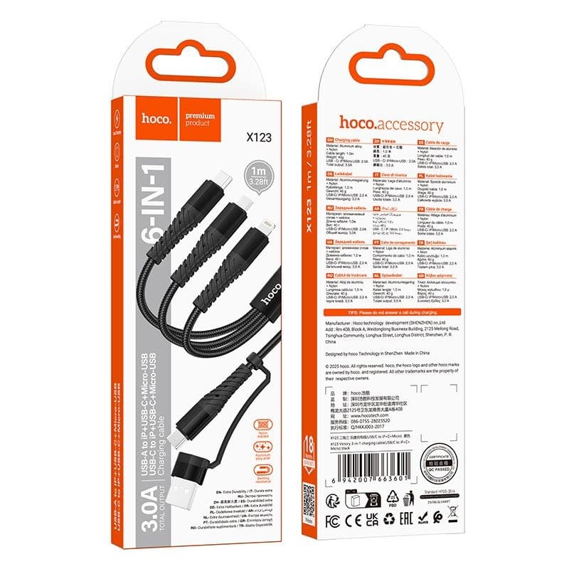 hoco X123 Victory 6-in-1 Charging Cable Black