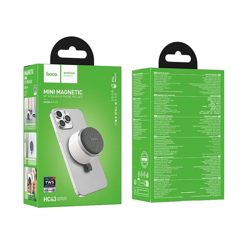 hoco HC43 Mini Magnetic Bluetooth Speaker and Phone Holder Grey